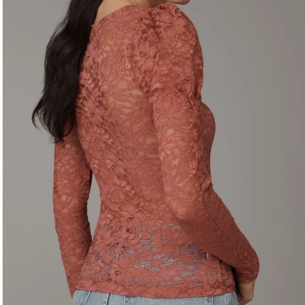 Anthropologie Effortless Regency Puff-Sleeve Sheer Long Sleeve Lace Top Size XS - Picture 6 of 11